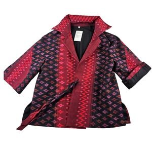 Anong Thai Silk Silk Blend Top Women Large Red Black Patterned Casual